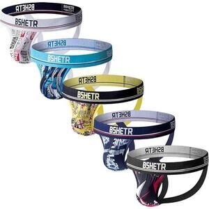 BSHETR Men's Jockstraps Large Athletic Supporters 5-Pack Ultra Soft Sports